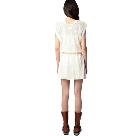 Zadig & Voltaire Alanis Dentelle Ecru Tie Shoulder Mini Dress Size XS|S Reg $498 - Picture 7 of 12
